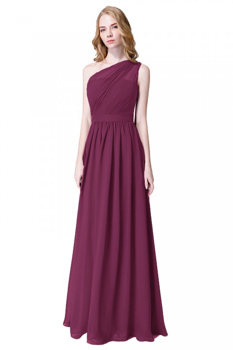 Illusion One-Shoulder Chiffon Pleated Bridesmaid Dress Long