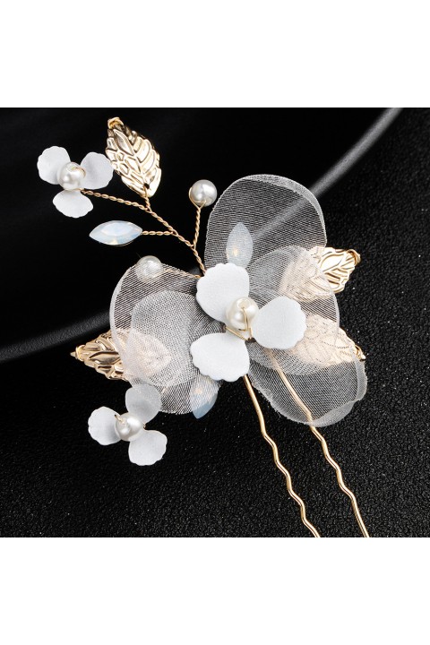 Floral Leaf Shaped Pearl Mesh Bridal Hairpin (1 in a set)