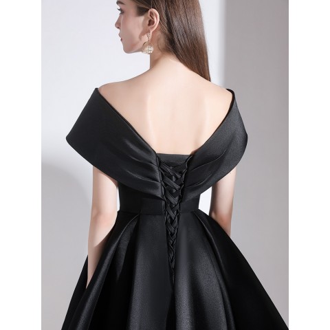 Celebrity Style Black V-Neck Sleeveless Satin Party Dress