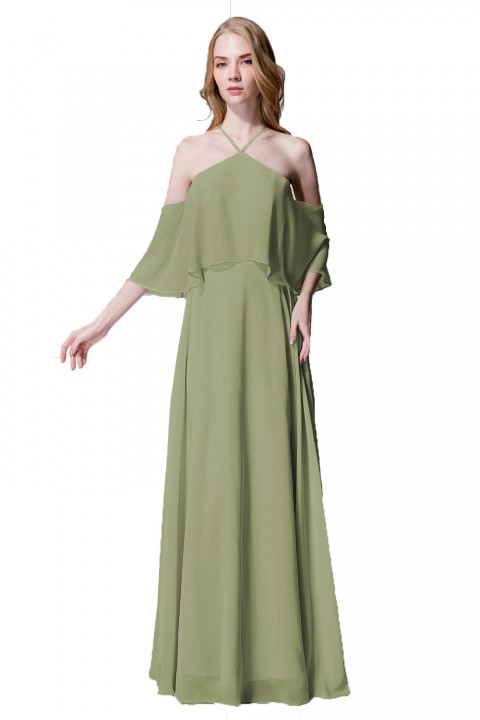 Y-Neck Ruffle Chiffon Multi-wear Bridesmaid Dress Long