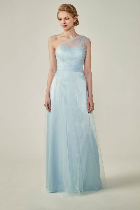 Romantic Illusion One-Shoulder Tulle Open Back Bridesmaid Dress 