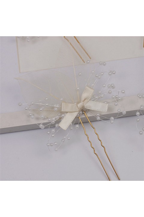 Leaf Shaped Pearl Decor Bridal Hairpin