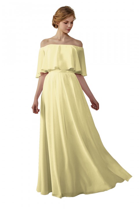 Bohemian Style Off Shoulder Chiffon Flounce Top Bridesmaid Dress