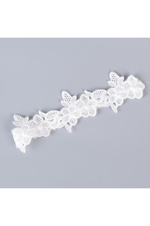 Pearl Decor Elastic Lace Bridal Garter