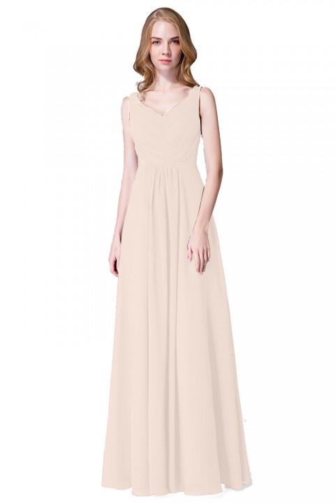 Elegant V-Back Chiffon Tank Bridesmaid Dress with Mesh Lace Inset