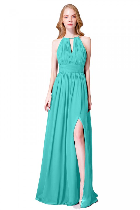 High-Neck with Keyhole Halter Tie Back Chiffon Bridesmaid Dress 