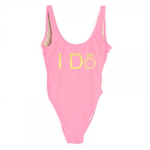 Slogan Printed Scoop Neck Bachelorette Party One Piece Swimsuit