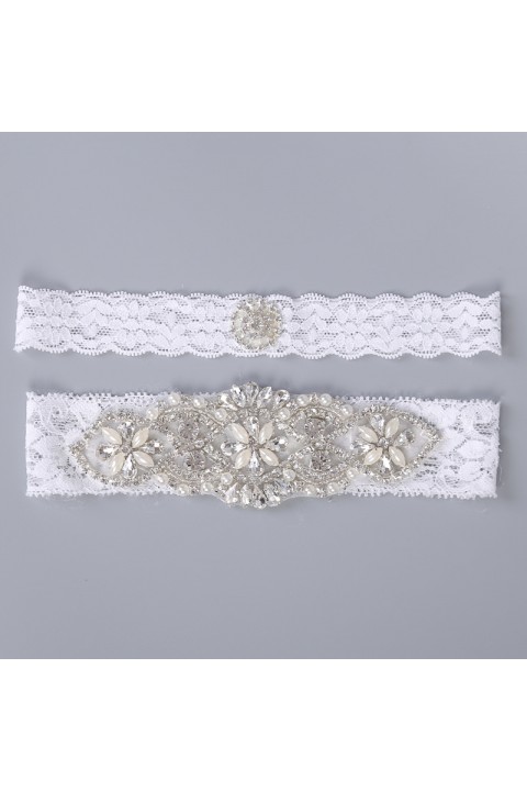 Pearl Crystal Lace Elastic Bridal Garter Set