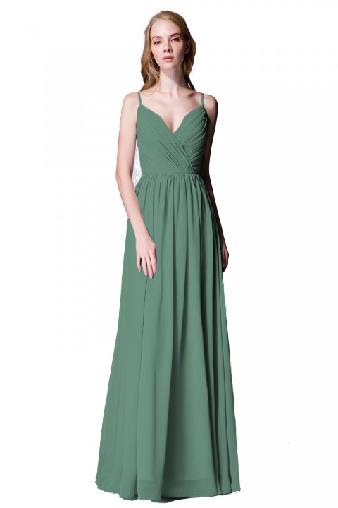 Spaghetti Straps Shell Neck Chiffon Bridesmaid Dress Open-back 