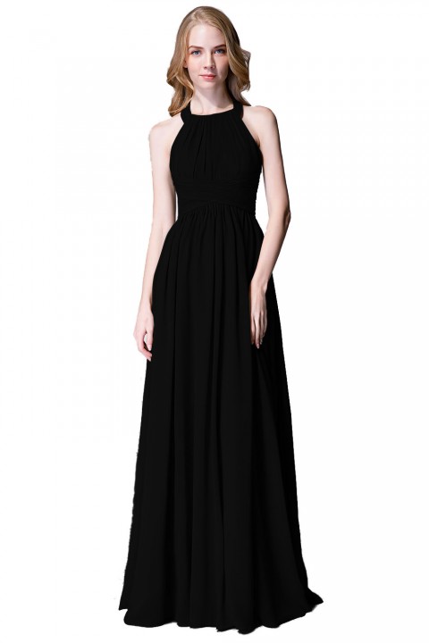 Sophisticated Halter Neckline Keyhole Back Pleated Bridesmaid Dress