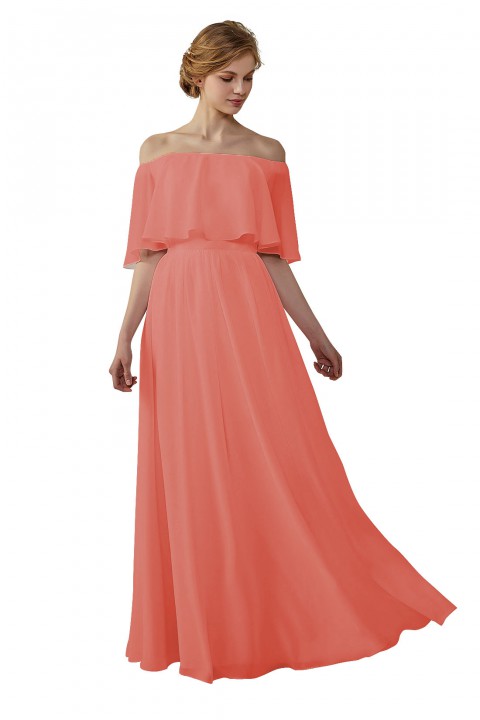 Bohemian Style Off Shoulder Chiffon Flounce Top Bridesmaid Dress