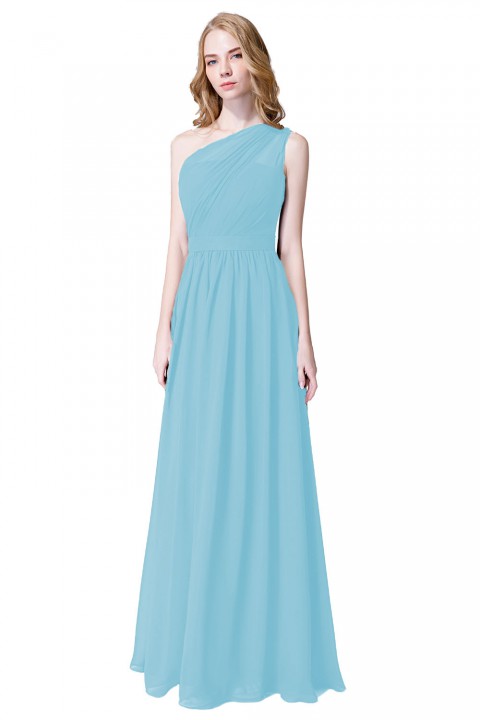 Illusion One-Shoulder Chiffon Pleated Bridesmaid Dress Long