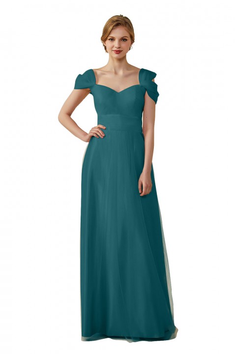 Sweetheart Neckline Cold Shoulder Long V back Tulle Bridesmaid Dress