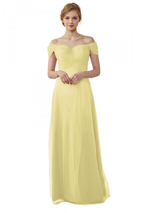 Simple Off the Shoulder Tulle Sweetheart Column Bridesmaid Dress