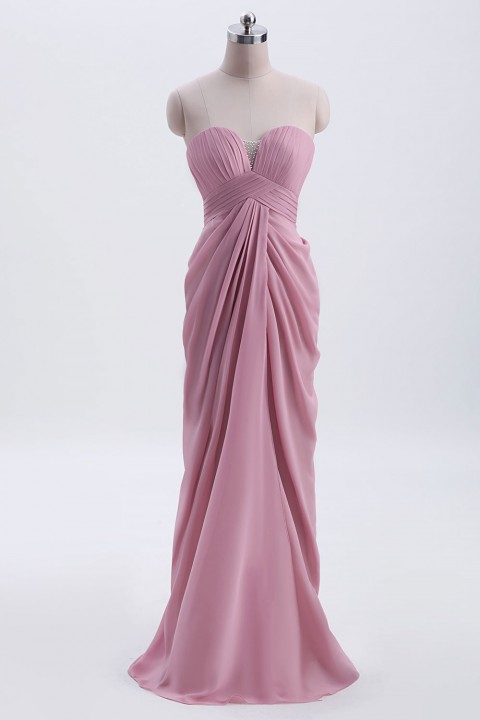 Strapless Sweetheart Chiffon Drape Bridesmaid Dress Long