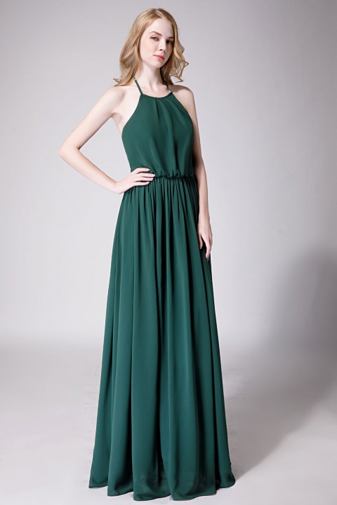 Halter Spaghetti Strap Open Back Chiffon Bridesmaid Dress with Sash