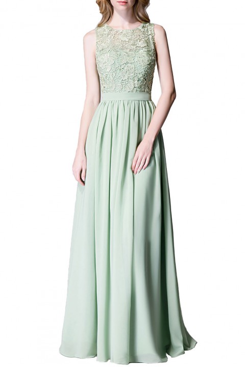 Lace Upper Bodice Illusion Scoop Neck Chiffon Bridesmaid Dress Sleeveless