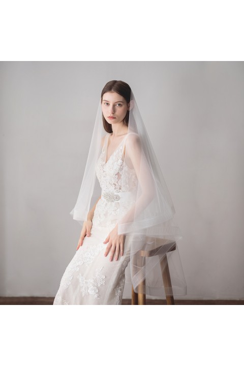Simple Two-Tier Elastic Middle length Bridal Veil With Comb
