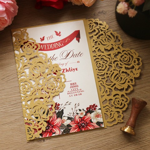 Laser Cut Floral Printed Customized Wedding Invitation