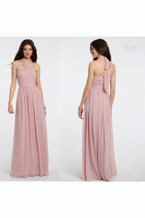 Halter Neck Tube Top High Waist Pleated Skirt Chiffon Bridesmaid Dress