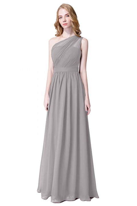 Illusion One-Shoulder Chiffon Pleated Bridesmaid Dress Long