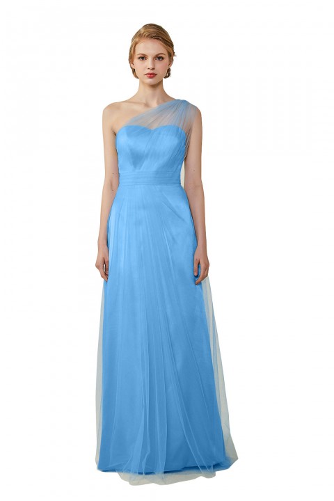 Romantic Illusion One-Shoulder Tulle Open Back Bridesmaid Dress 