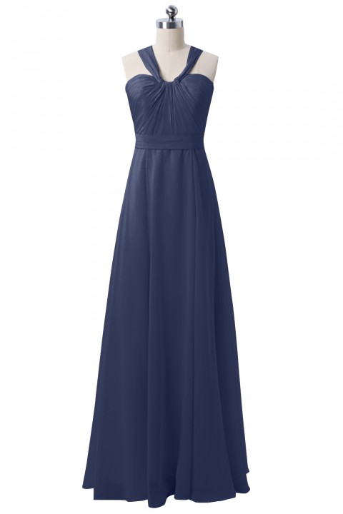 Halter Neck Ruched Bodice Chiffon A-line Bridesmaid Dress with Cutout Back