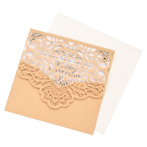 Special Laser-cut Half Hollow Out Square Customized Design Wedding Invitation