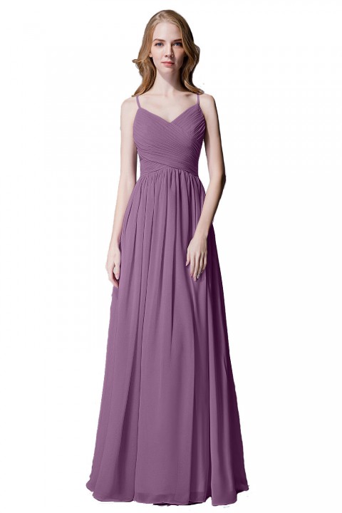 Spaghetti Straps Pleated Chiffon Bridesmaid Dress with Lace Open Back