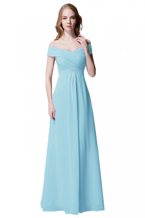 Crisscross Off-the-Shoulder Pleated V-back Bridesmaid Dress Long