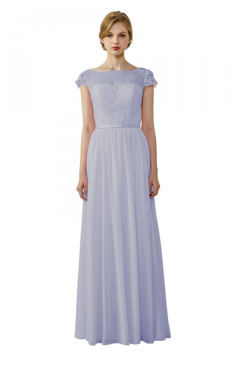 Cap Sleeves Lace Illusion Back Scoop Neckline Bridesmaid Dress