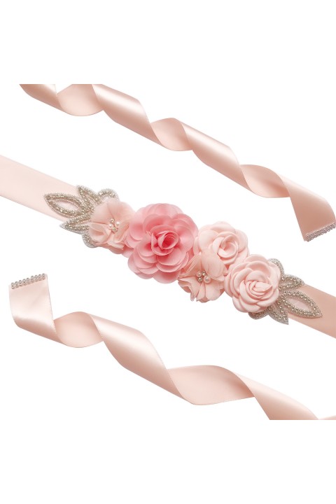 Rhinestone Flowers Ribbon Bridal Sash