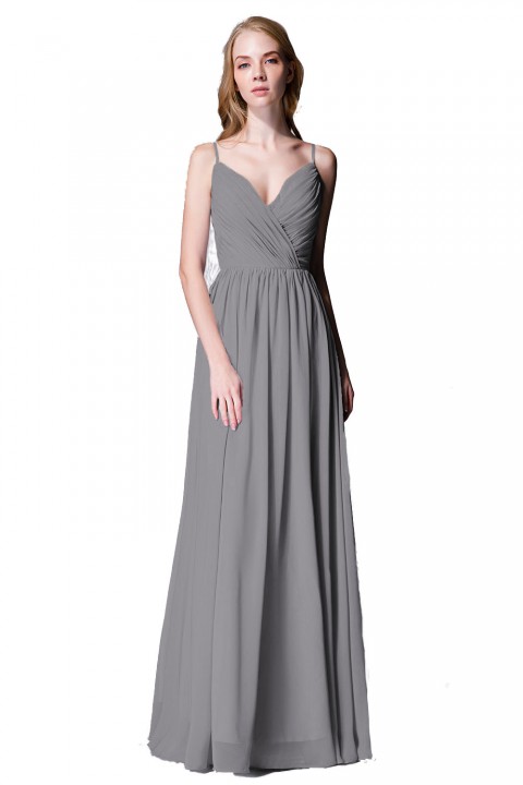 Spaghetti Straps Shell Neck Chiffon Bridesmaid Dress Open-back 