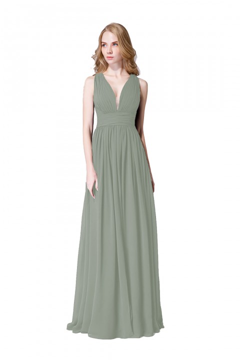 Sexy Deep V-Neck Plunging Silt Bridesmaid Dress with Keyhole Back