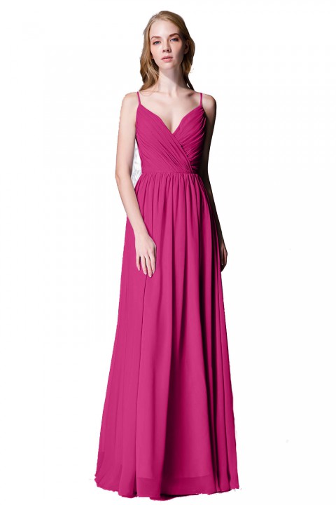 Spaghetti Straps Shell Neck Chiffon Bridesmaid Dress Open-back 