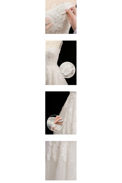 Illusion Neck Corset Cutout Back Lace Crochet A Line Tulle Wedding Dress 