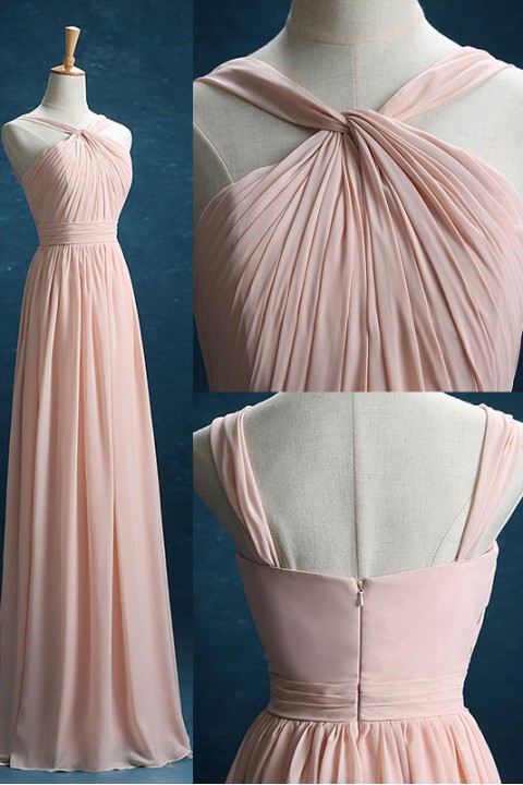 Criss-Cross Halter Neckline Straps Detail Back Bridesmaid Dress Long