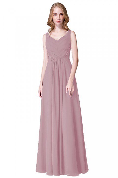 Elegant V-Back Chiffon Tank Bridesmaid Dress with Mesh Lace Inset