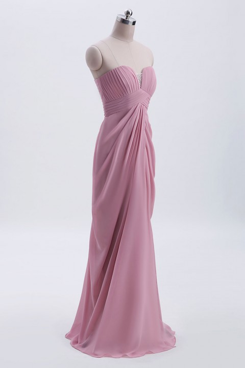 Strapless Sweetheart Chiffon Drape Bridesmaid Dress Long