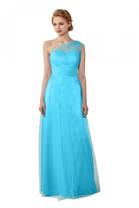 Romantic Illusion One-Shoulder Tulle Open Back Bridesmaid Dress 