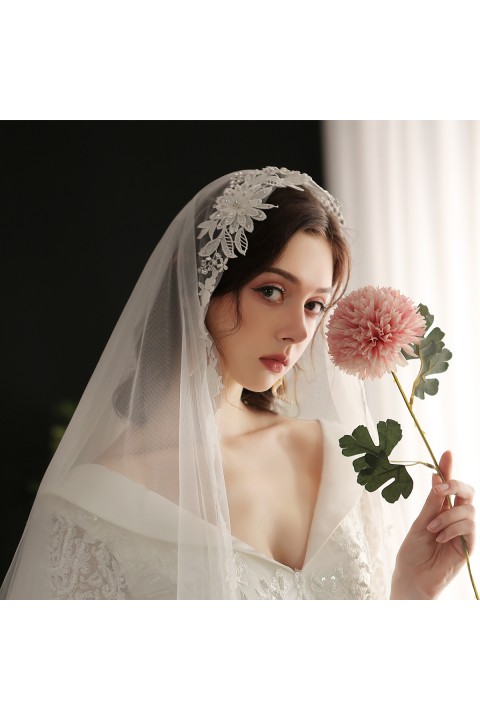 White Super Long Lacework Soft Tulle Wedding Bridal Veil With Comb