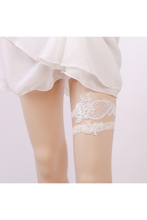 Pearl Decor Lace Elastic Bridal Garter Set