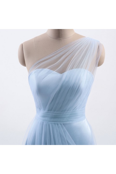 Romantic Illusion One-Shoulder Tulle Open Back Bridesmaid Dress 