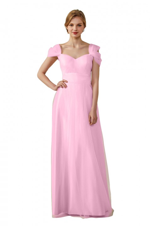 Sweetheart Neckline Cold Shoulder Long V back Tulle Bridesmaid Dress