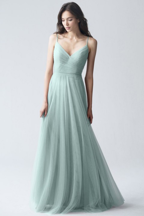 Spaghetti Strap V Neck Sleevesless Chiffon Bridesmaid Dress