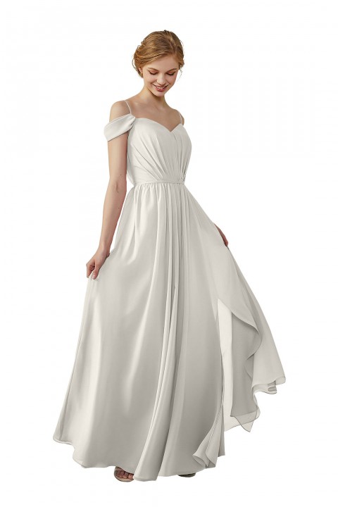 A-Line Cold Shoulder Spaghetti Straps Chiffon Bridesmaid Dress with Side Slit