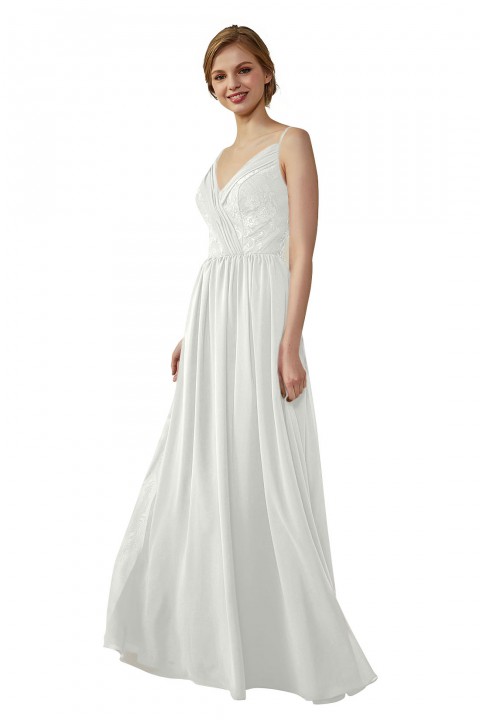 Double Spaghetti Straps Draped Lace Open-back Chiffon Bridesmaid Dress