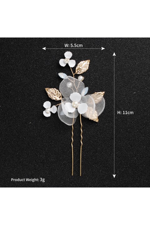 Floral Leaf Shaped Pearl Mesh Bridal Hairpin (1 in a set)