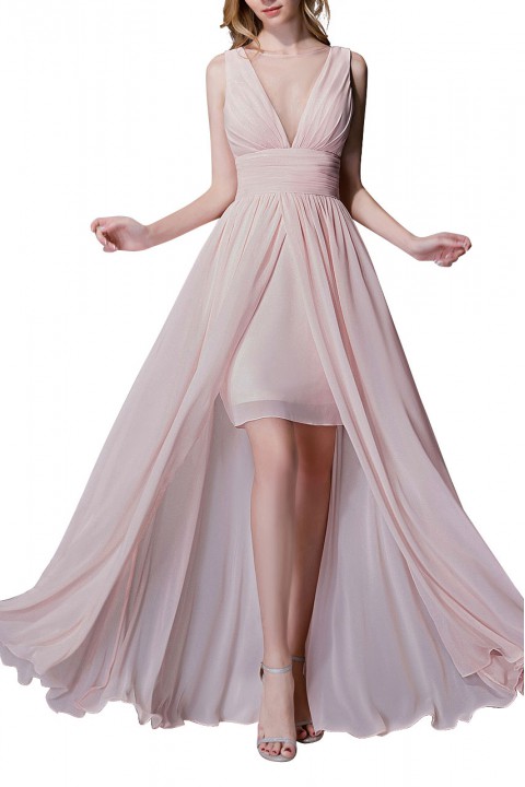 Plunging Illusion Tulle Scoop Neck High Slit Chiffon Bridesmaid Dress