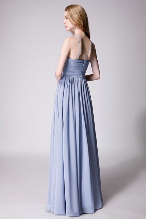 Pleated A-Line Halter Spaghetti-Straps Back Chiffon Bridesmaid Dress